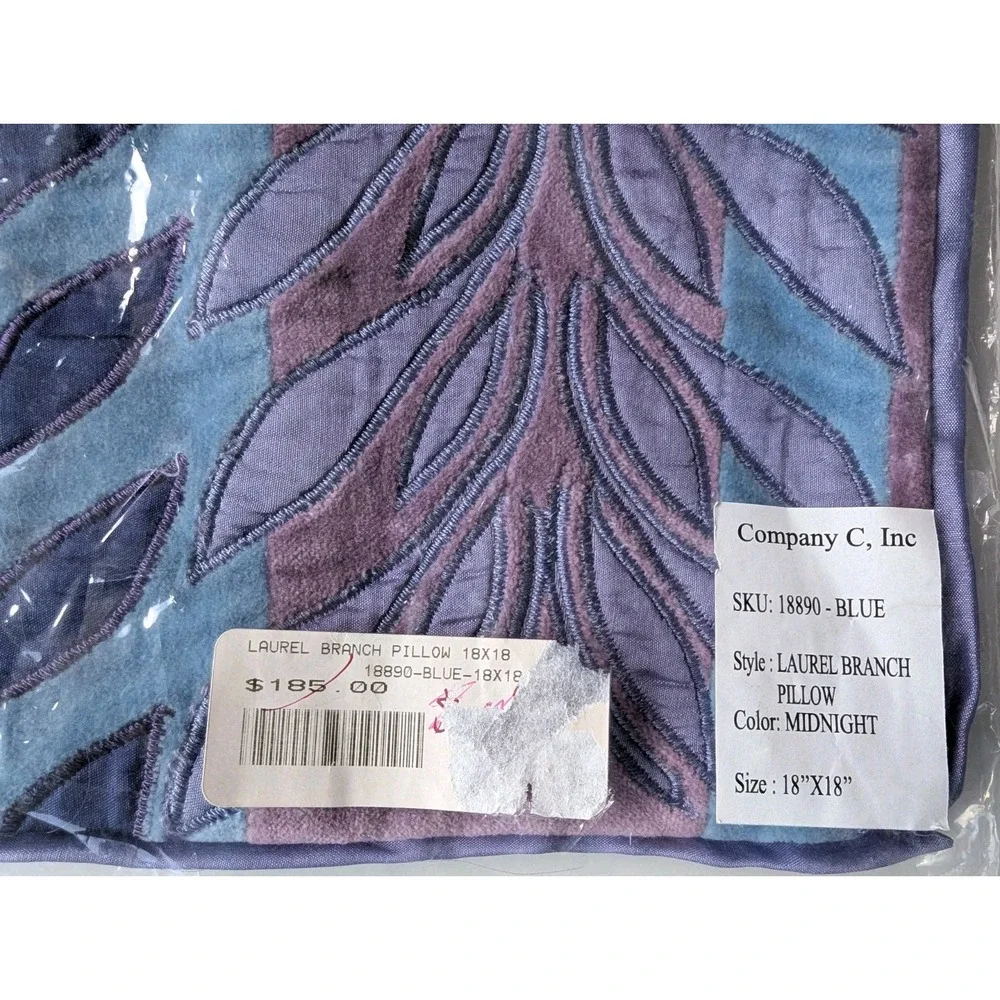 Laurel Branch Pillow Sham18x18 Reversible Midnight Silk Cotton NEW Ret $185